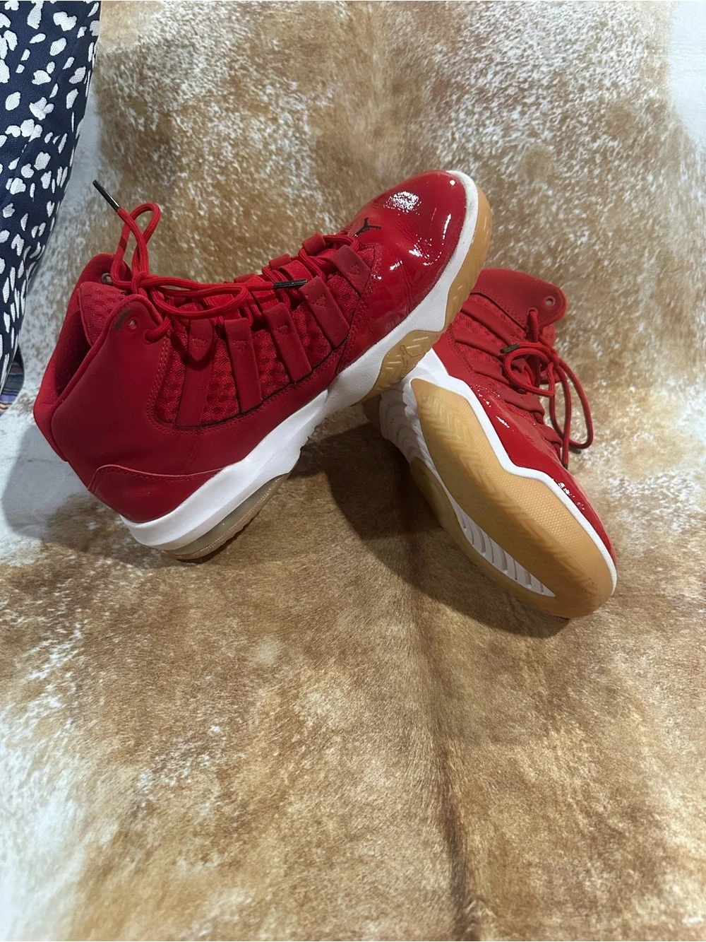 Jordan Men’s Red Patent Leather Basketball Sneakers